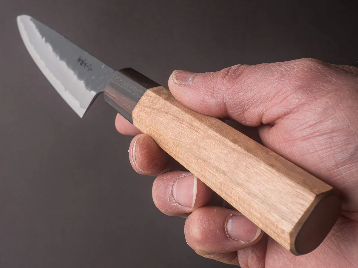 Hitohira - Futana - Super Blue - Kurouchi Tsuchime - 150mm Petty - Cherry Handle - Image 9