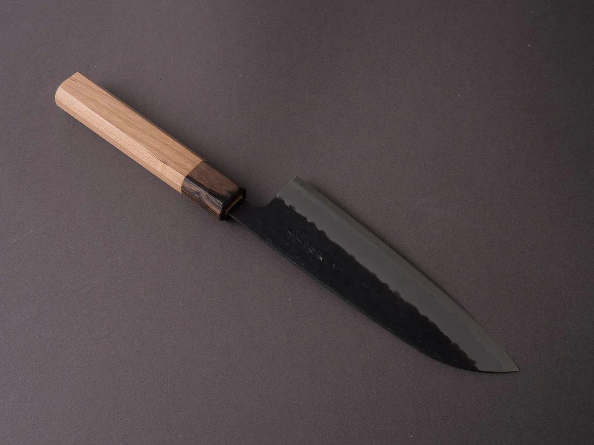 Hitohira - Futana - Super Blue - Kurouchi Tsuchime - 170mm Santoku - Cherry Wood Handle - Image 4