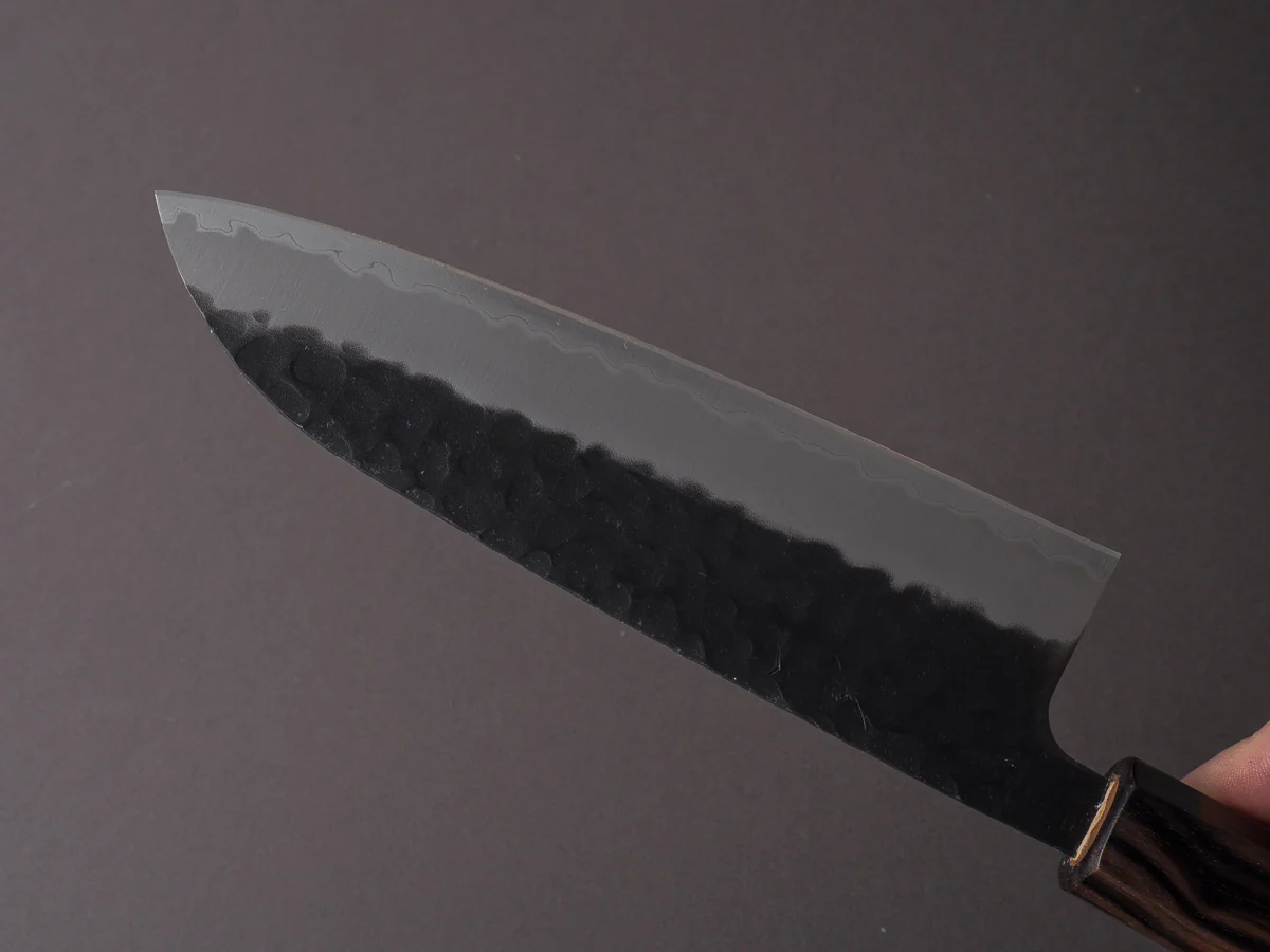 Hitohira - Futana - Super Blue - Kurouchi Tsuchime - 170mm Santoku - Cherry Wood Handle - Image 5