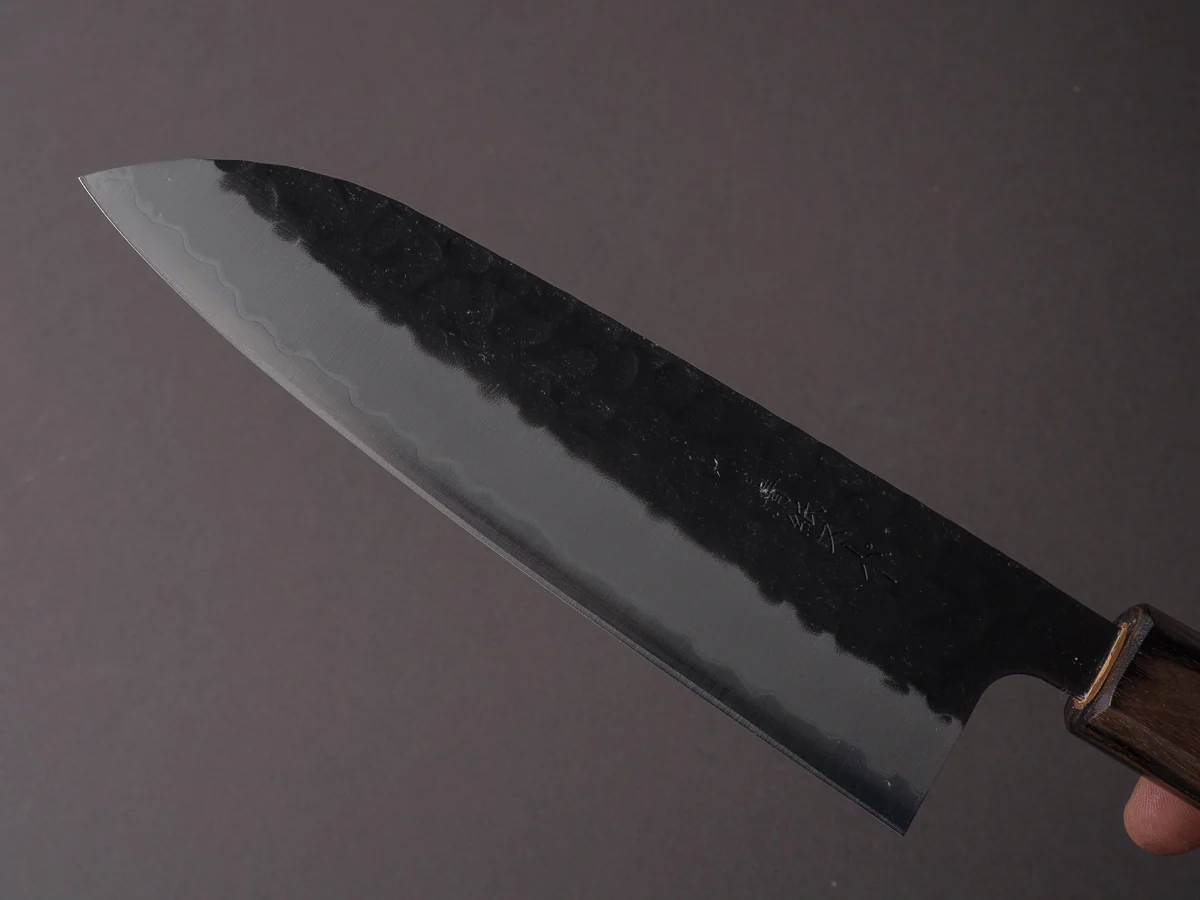 Hitohira - Futana - Super Blue - Kurouchi Tsuchime - 170mm Santoku - Cherry Wood Handle - Image 6