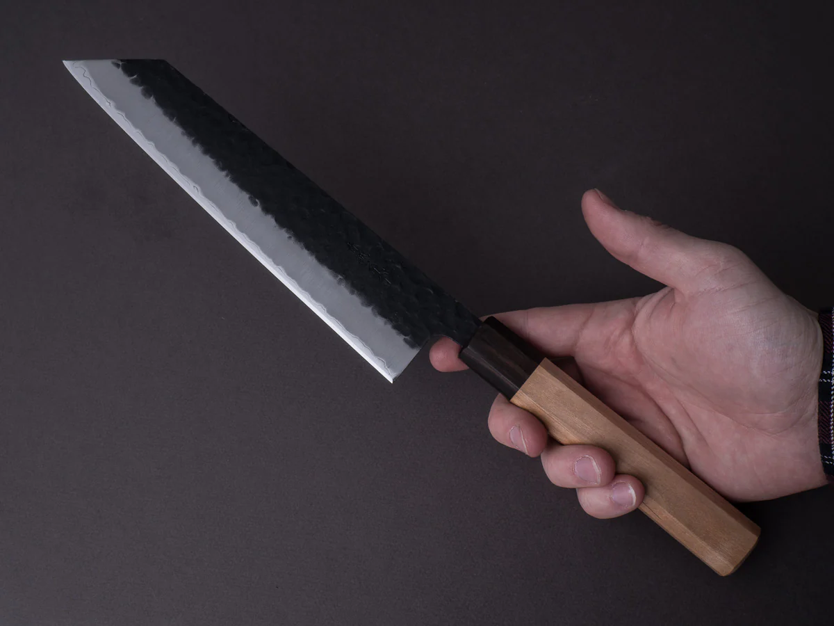 Hitohira - Futana - Super Blue - Kurouchi Tsuchime - 210mm Kiritsuke Gyuto - Cherry Handle - Image 6