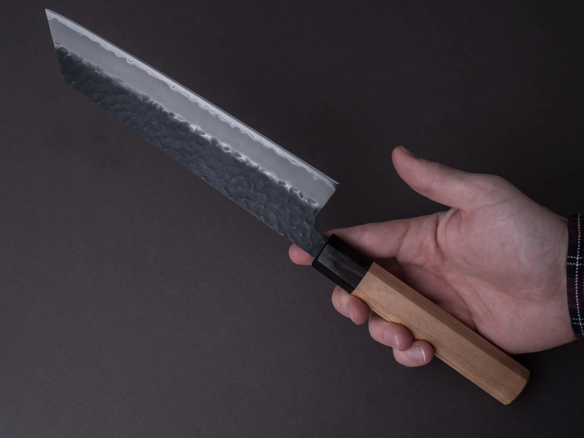Hitohira - Futana - Super Blue - Kurouchi Tsuchime - 210mm Kiritsuke Gyuto - Cherry Handle - Image 7