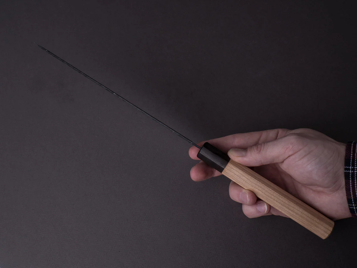 Hitohira - Futana - Super Blue - Kurouchi Tsuchime - 210mm Kiritsuke Gyuto - Cherry Handle - Image 8