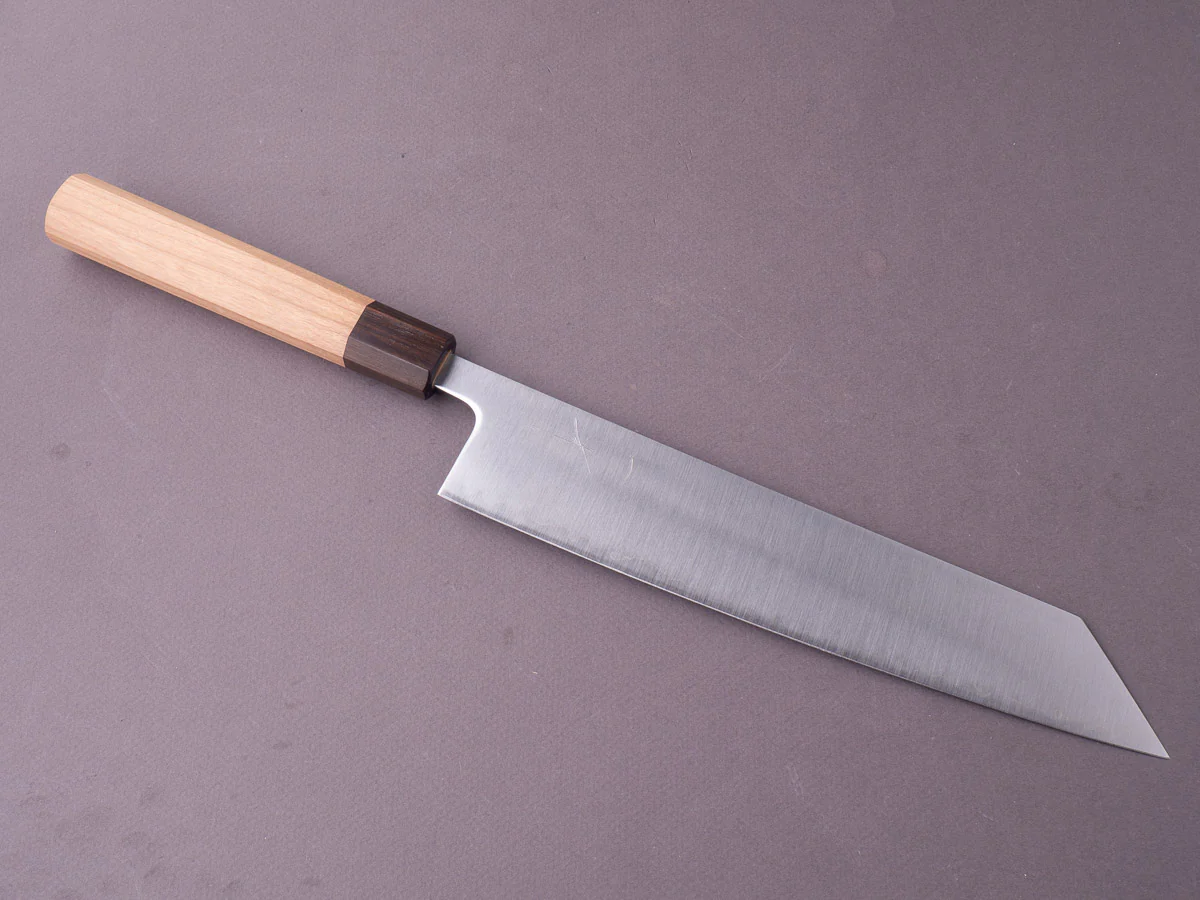 Hitohira - Futana - Stainelss Clad Blue Super - Migaki - 240mm Kiritsuke Gyuto - Cherry Handle - Image 4