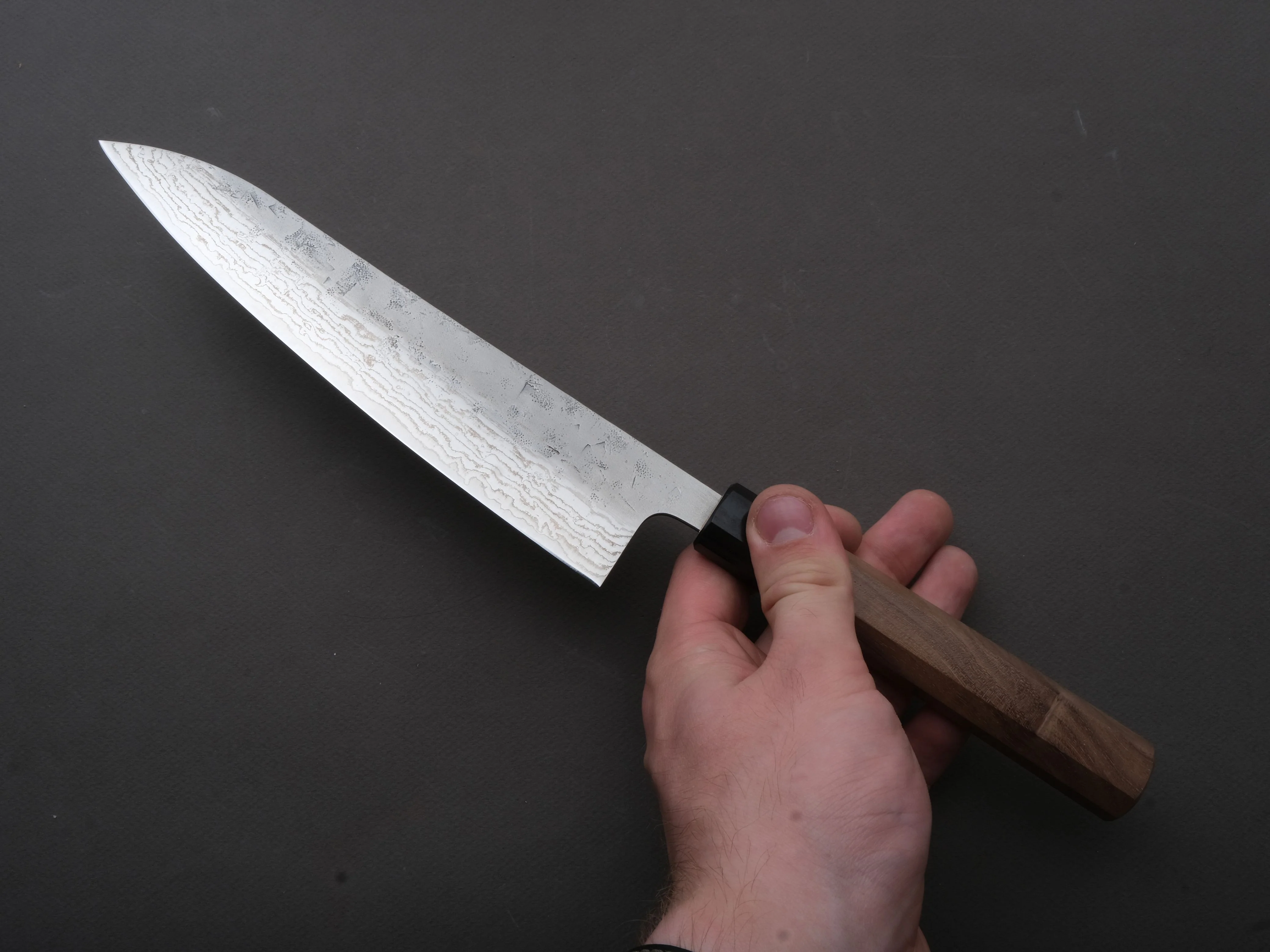 Hitohira - Futana - Swedish Stainless - Nashiji Damascus - Gyuto - 210mm - Walnut Handle - Image 4