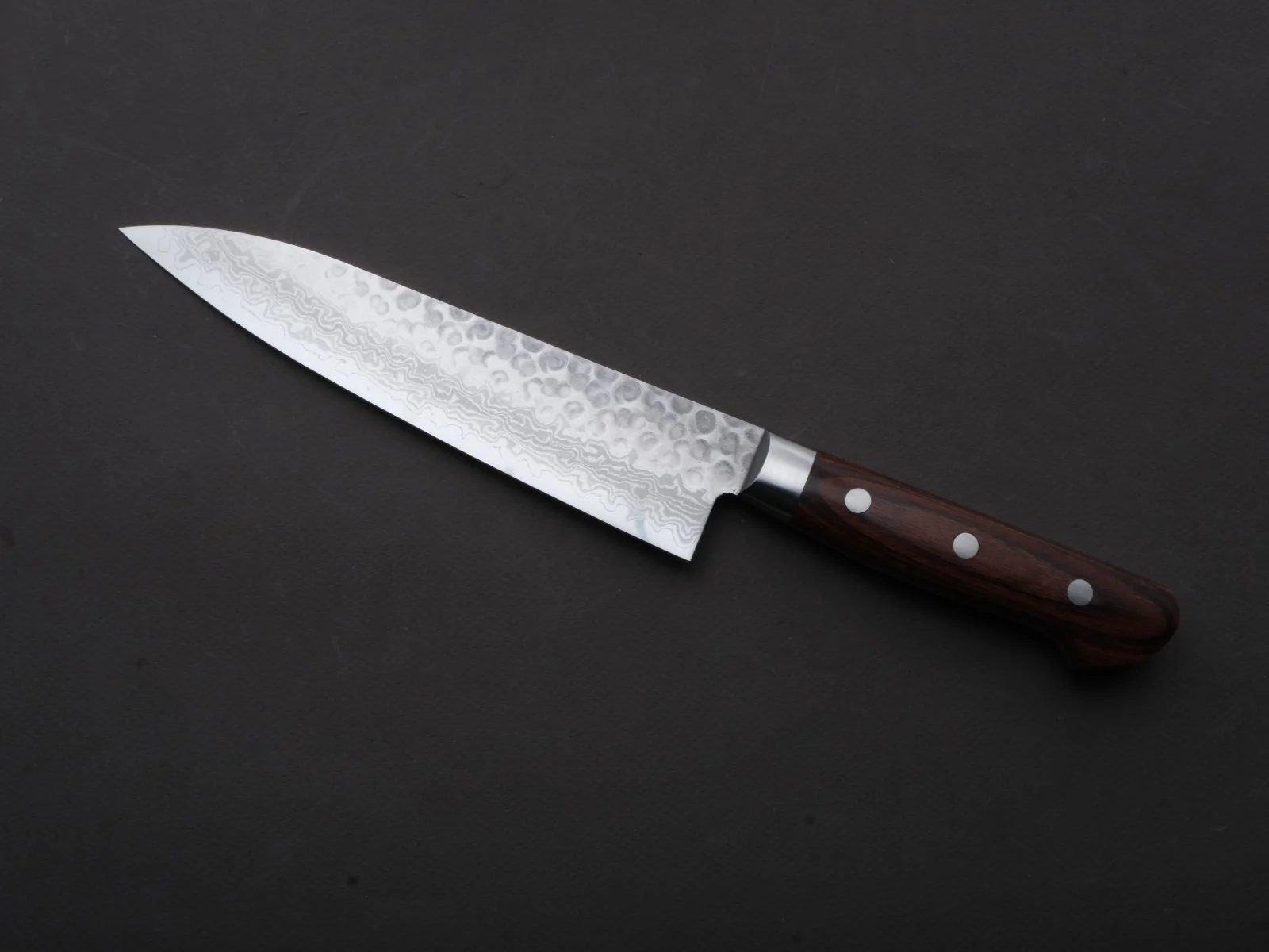 Hitohira - HG - Tsuchime Damascus - Gyuto - 180mm - Imitation Mahogany Handle - Image 2