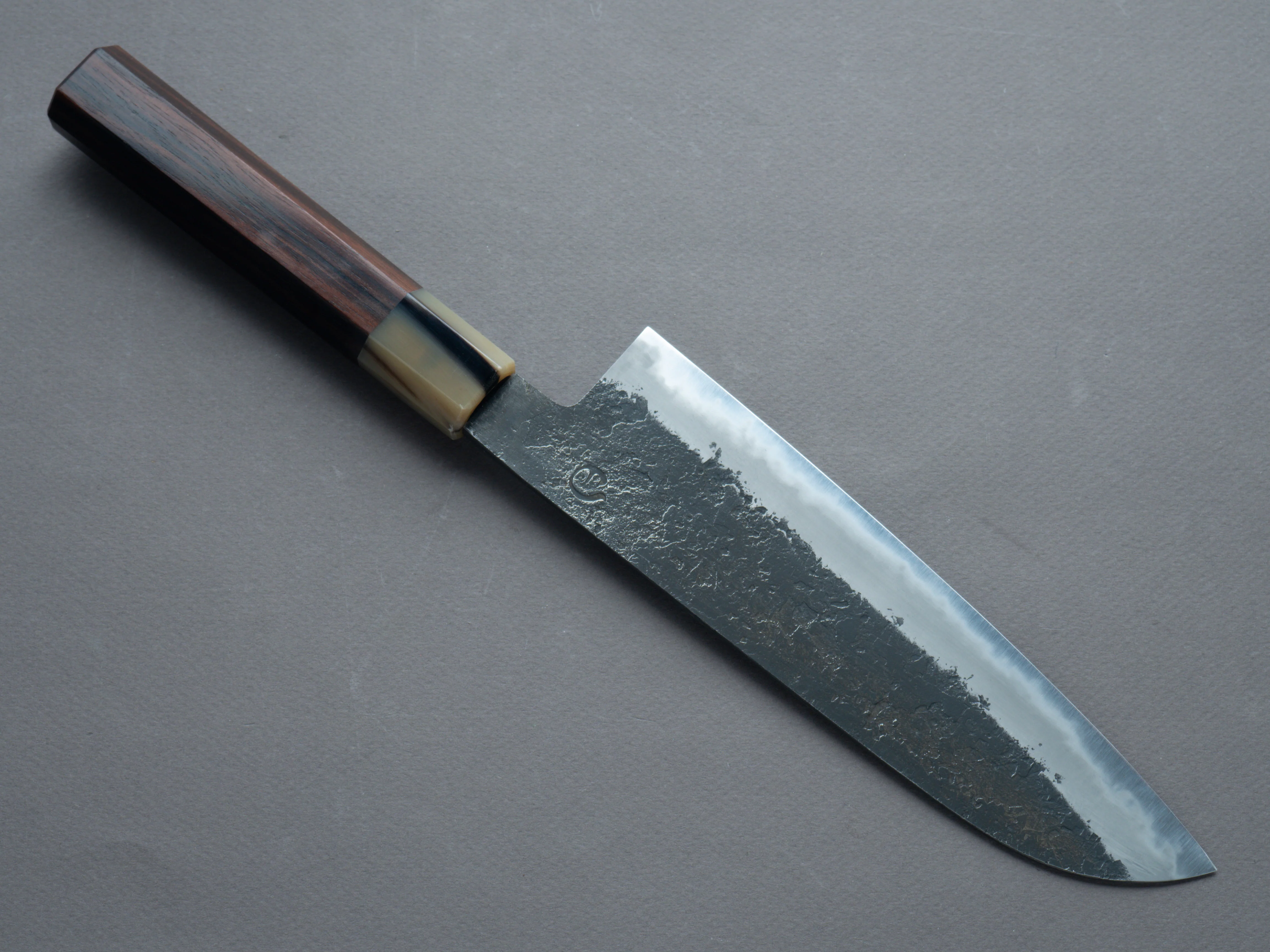 Hitohira - Hinode - Nashiji - White #2 - Santoku 180mm - Ebony Handle (White Horn) - Image 2