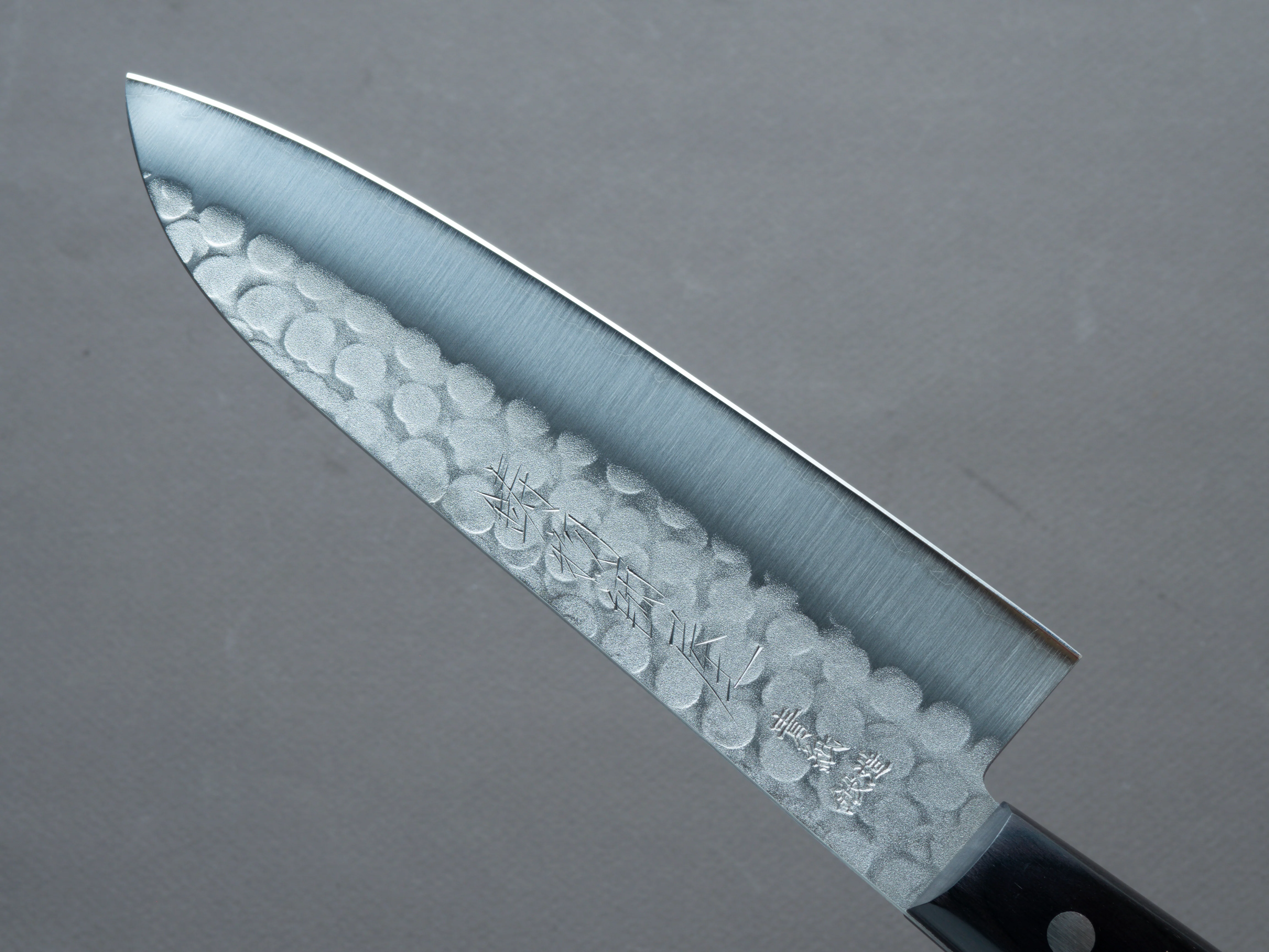 Hitohira - Imojiya - Kuma - Blue #2 - Nashiji Tsuchime - Santoku 170mm - Western Handle (No Bolster) - Image 4