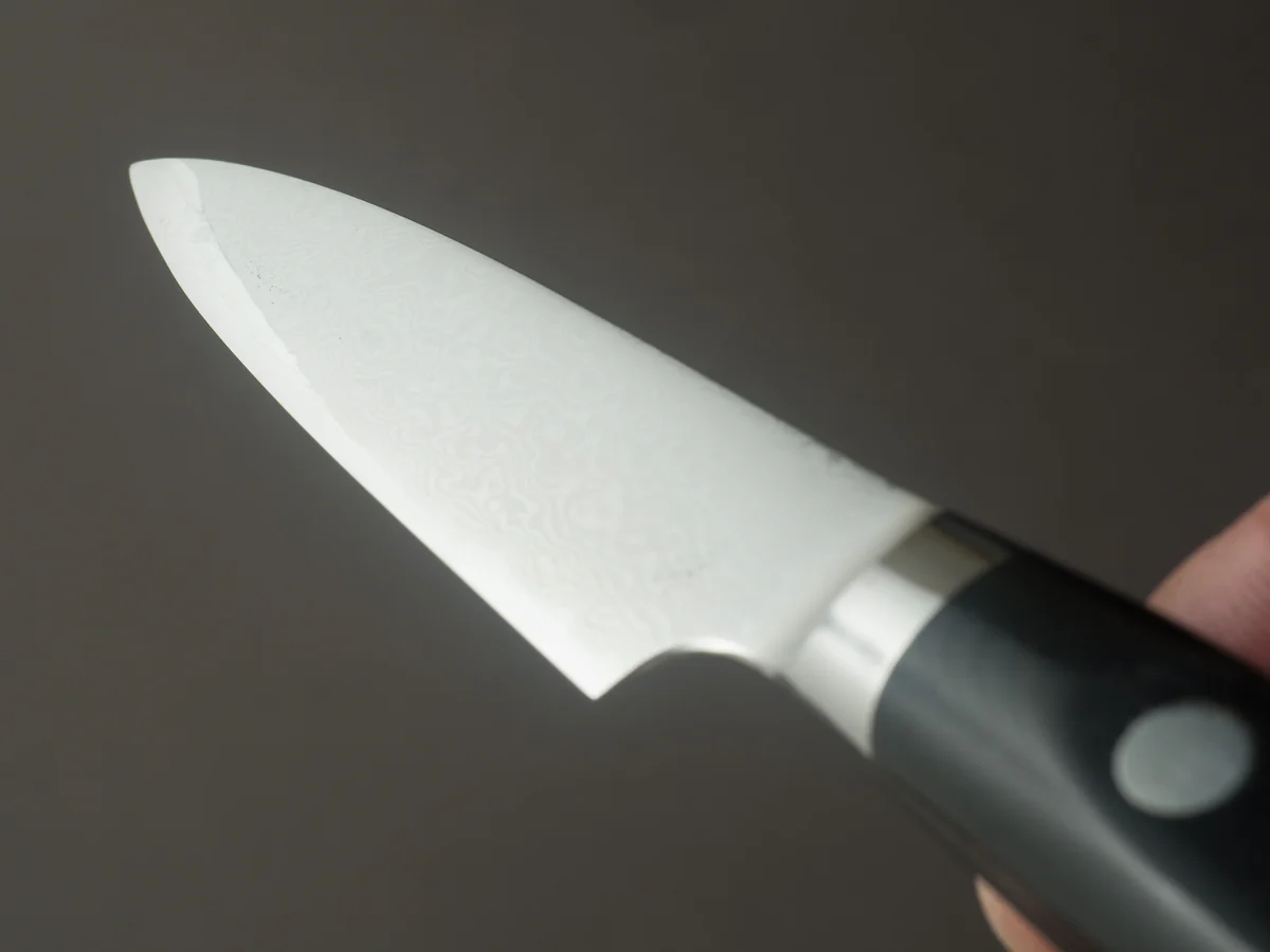 Hitohira - Imojiya TH - VG10 - Damascus - Paring - 80mm - Linen Micarta Western Handle - Image 11