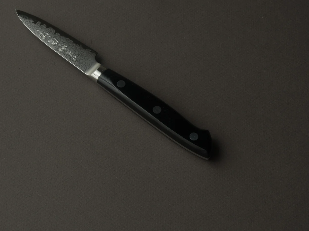 Hitohira - Imojiya TH - VG10 - Damascus - Paring - 80mm - Linen Micarta Western Handle - Image 4