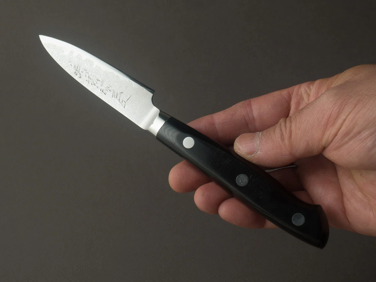 Hitohira - Imojiya TH - VG10 - Damascus - Paring - 80mm - Linen Micarta Western Handle - Image 5