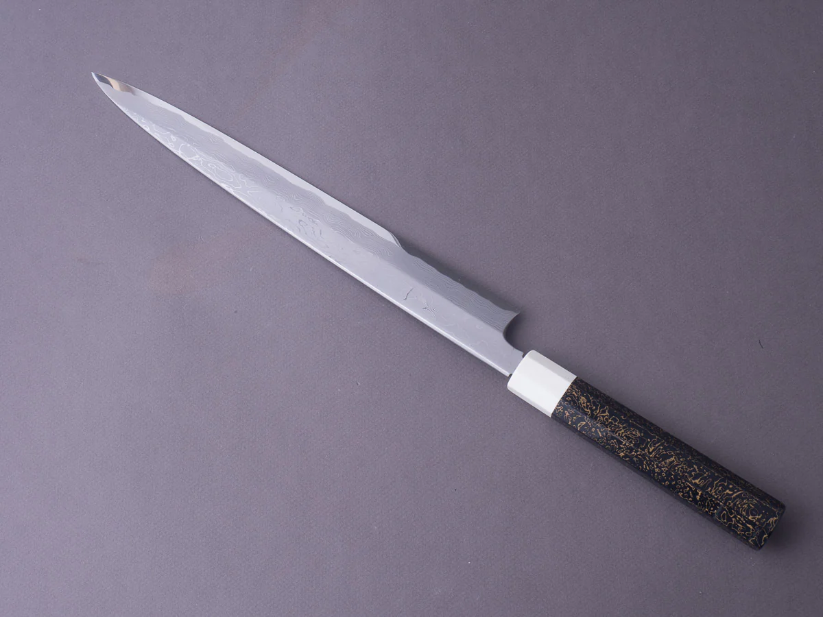 Hitohira - Kikuchiyo x Mosuke - White #1 Enmon Damascus - 300mm Yanagiba - Lacquered Handle - Image 3