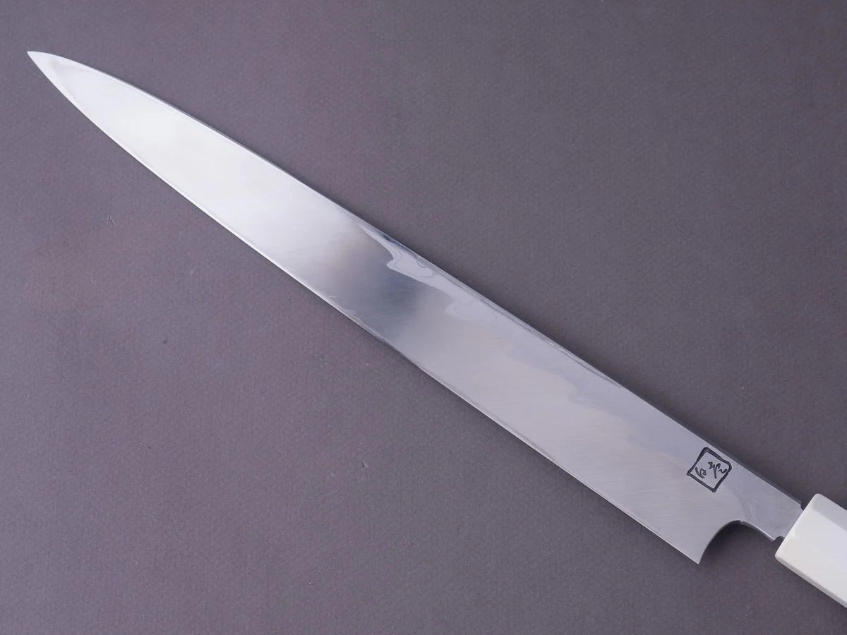 Hitohira - Kikuchiyo x Mosuke - White #1 Enmon Damascus - 300mm Yanagiba - Lacquered Handle - Image 6