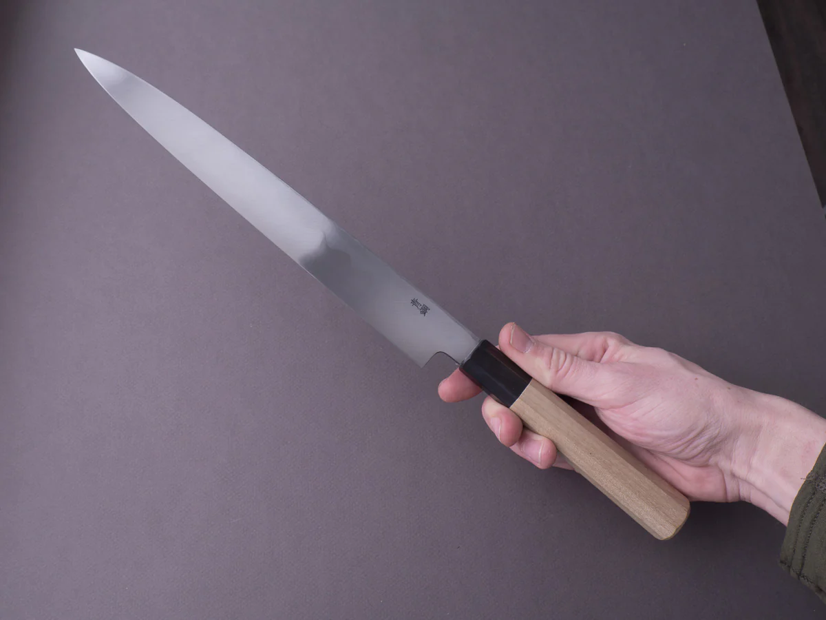Hitohira - Kikuchiyo x Manzo - Blue #2 - 270mm Yanagiba - Ho Wood Handle - Saya - Image 11