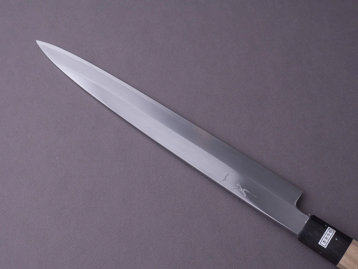 Hitohira - Kikuchiyo x Manzo - Blue #2 - 270mm Yanagiba - Ho Wood Handle - Saya - Image 7