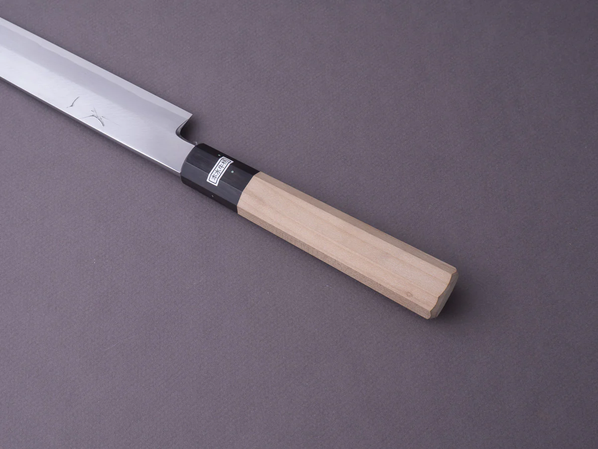 Hitohira - Kikuchiyo x Manzo - Blue #2 - 270mm Yanagiba - Ho Wood Handle - Saya - Image 9