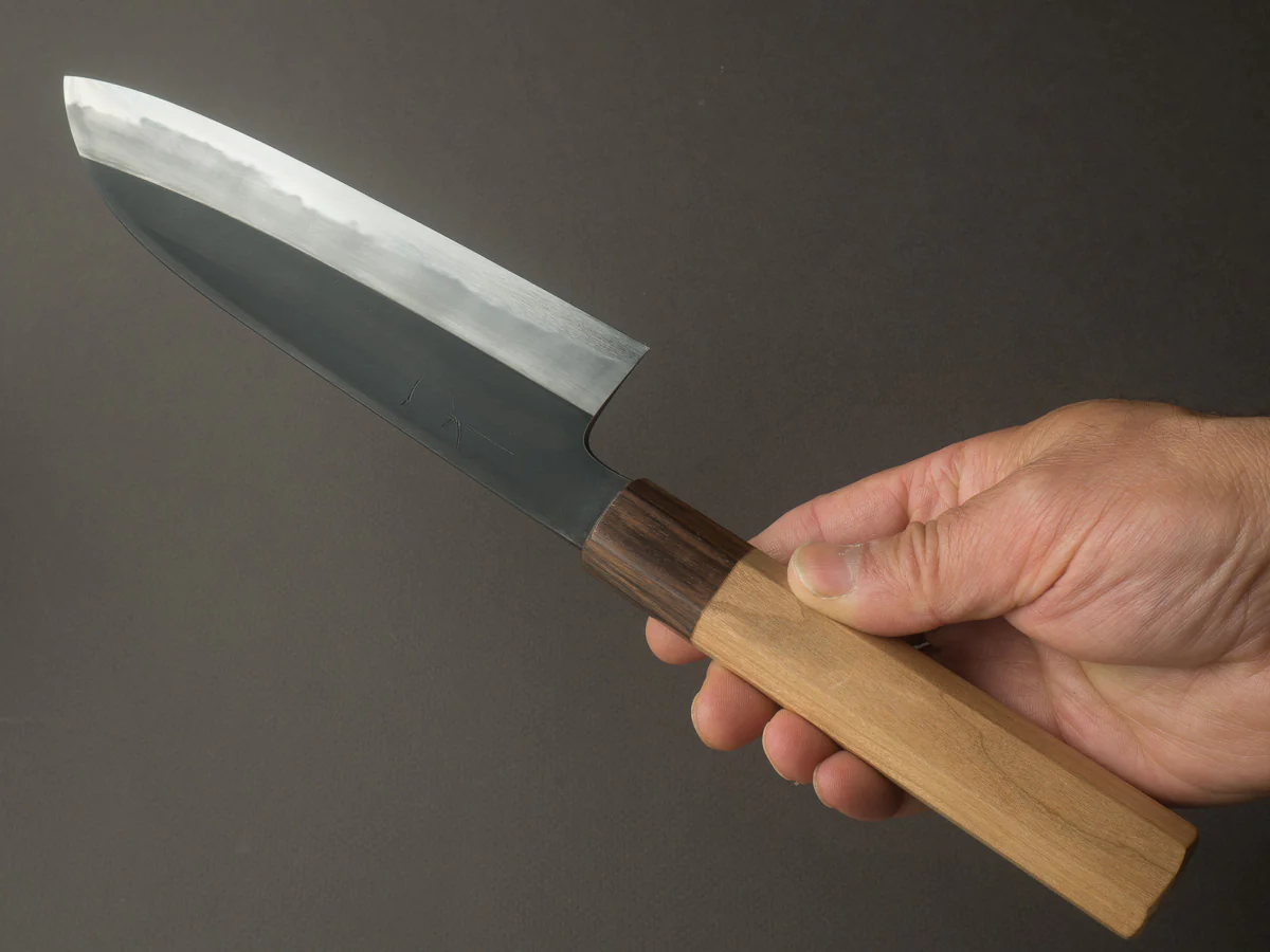 Hitohira - Kikuchiyo x Kyuzo - White #2 - Kurouchi - 180mm Santoku - Cherry Handle - Image 5