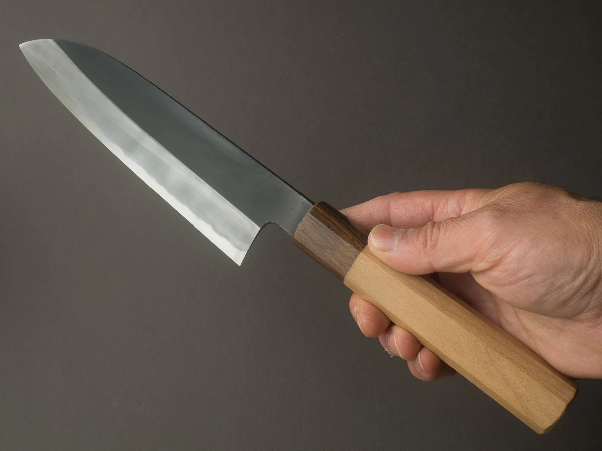 Hitohira - Kikuchiyo x Kyuzo - White #2 - Kurouchi - 180mm Santoku - Cherry Handle - Image 6