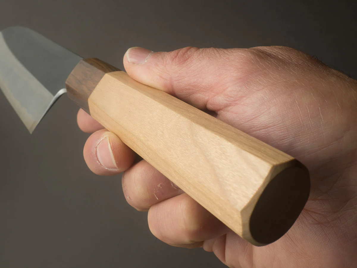 Hitohira - Kikuchiyo x Kyuzo - White #2 - Kurouchi - 180mm Santoku - Cherry Handle - Image 9