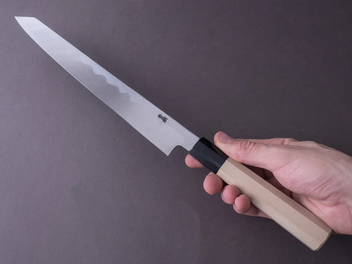 Hitohira - Kikuchiyo x Manzo - Blue #2 - 270mm - Kiritsuke Yanagiba - Ho Wood Handle - Saya - Image 3
