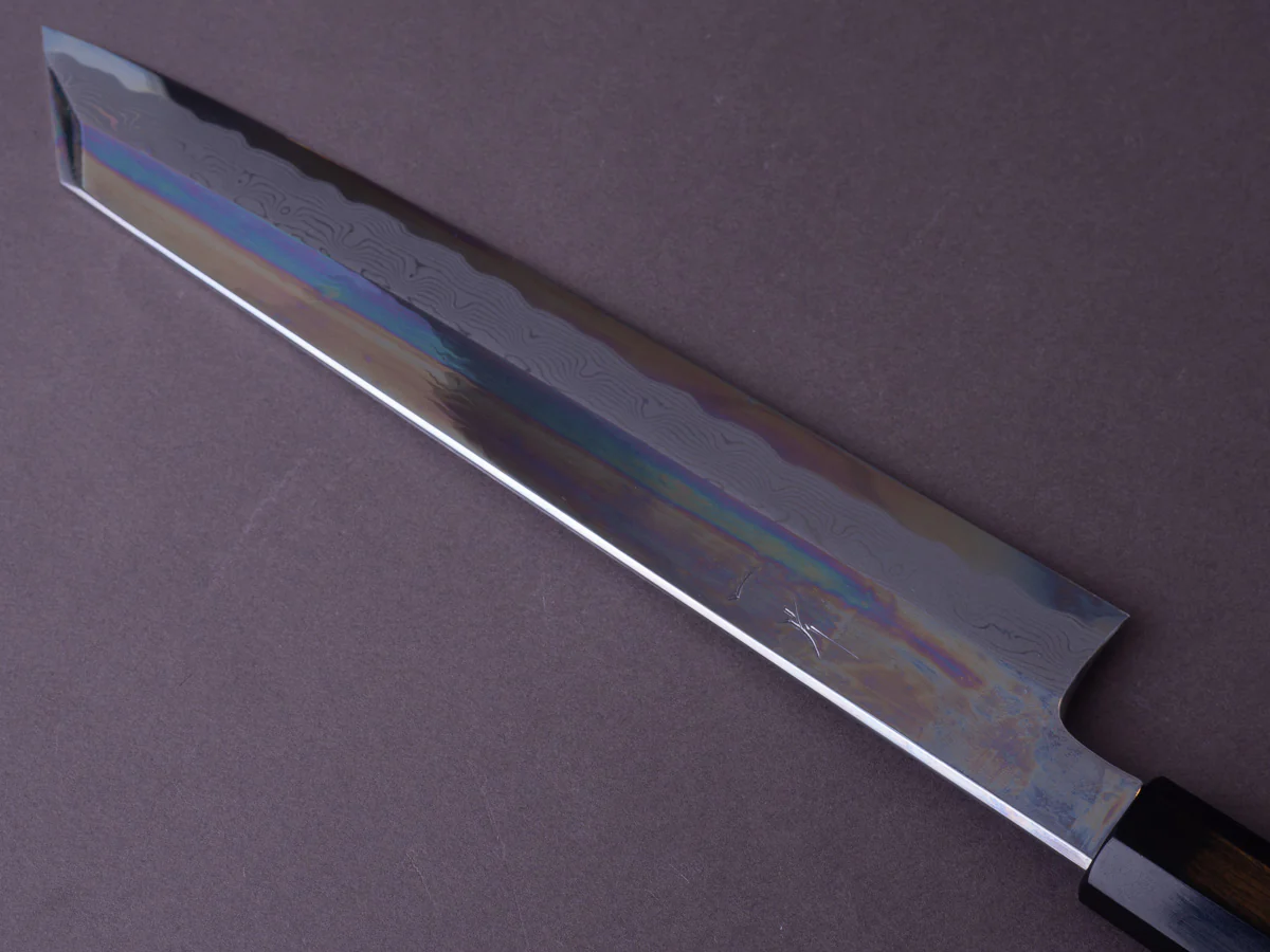 Hitohira - Kikuchiyo x Mosuke - Enmon - White #1 Damascus - Mirror Polished - 270mm Kiritsuke - Ziricote Handle - Image 7