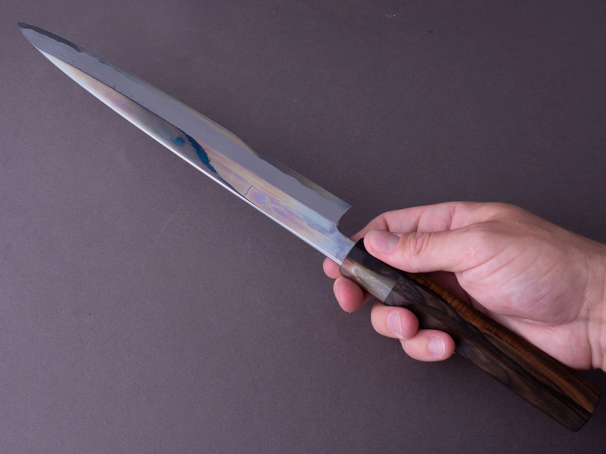 Hitohira - Kikuchiyo x Mosuke - Enmon - White #1 Damascus - 270mm Yanagiba - Ziricote Handle - Image 9