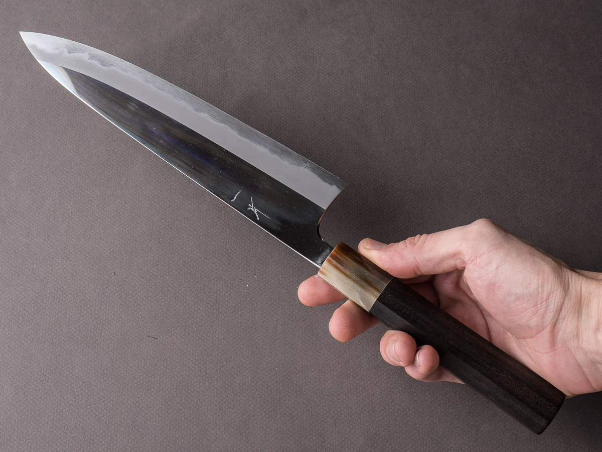 Hitohira - Tanaka x Kyuzo - Blue #1 - 240mm Gyuto - Taihei Ebony Handle - Mirror Finish - Image 8