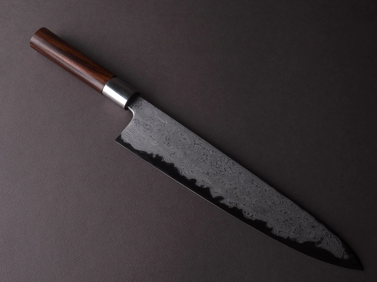 Hitohira - Tanaka x Kyuzo - Blue #1 Damascus - 270mm Gyuto - Rosewood Kanaguchi Oval Handle