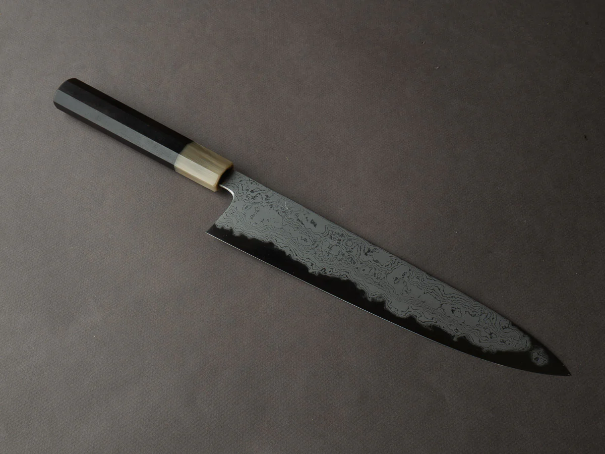 Hitohira - Tanaka x Kyuzo - Blue #1 - Damascus - 270mm Gyuto - Taihei Ebony Handle