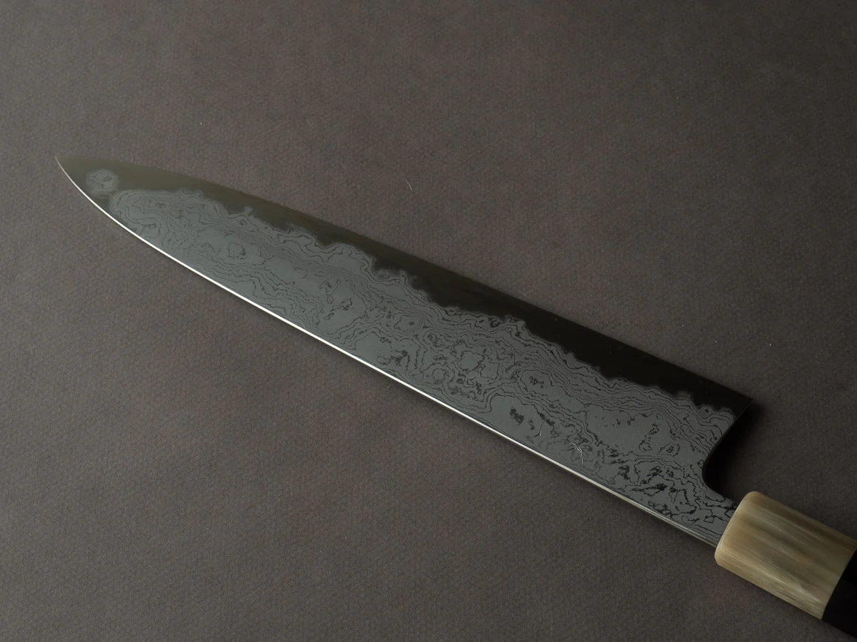 Hitohira - Tanaka x Kyuzo - Blue #1 - Damascus - 270mm Gyuto - Taihei Ebony Handle - Image 2