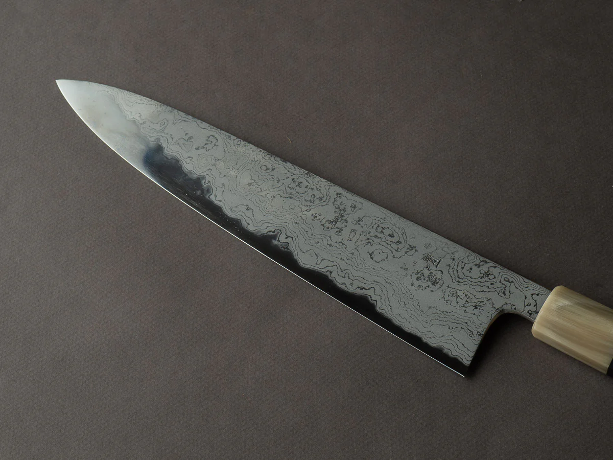 Hitohira - Tanaka x Kyuzo - Blue #1 - Damascus - 270mm Gyuto - Taihei Ebony Handle - Image 3