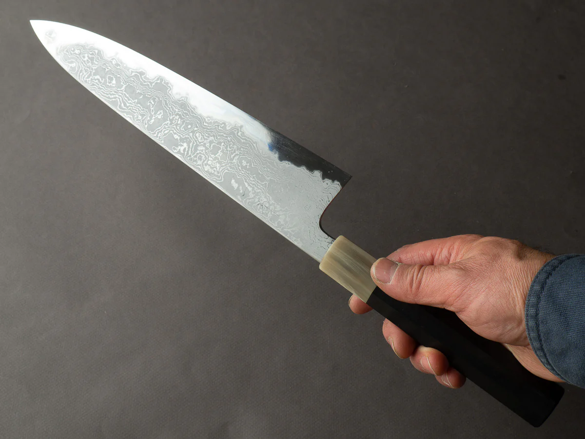 Hitohira - Tanaka x Kyuzo - Blue #1 - Damascus - 270mm Gyuto - Taihei Ebony Handle - Image 6