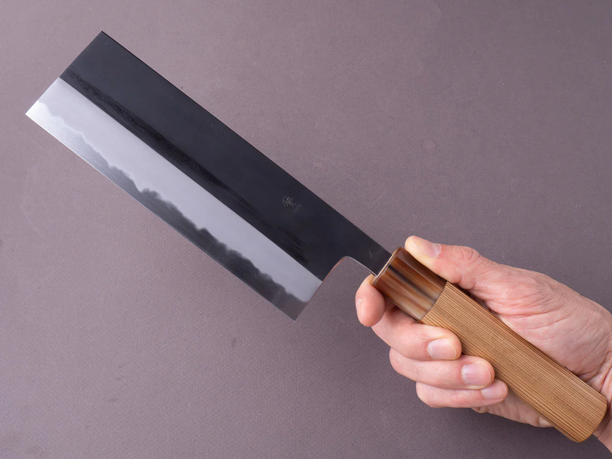 Hitohira - Tanaka x Kyuzo - Blue #1 - Kurouchi - 180mm Nakiri - Yakusugi Cedar Handle - Image 2