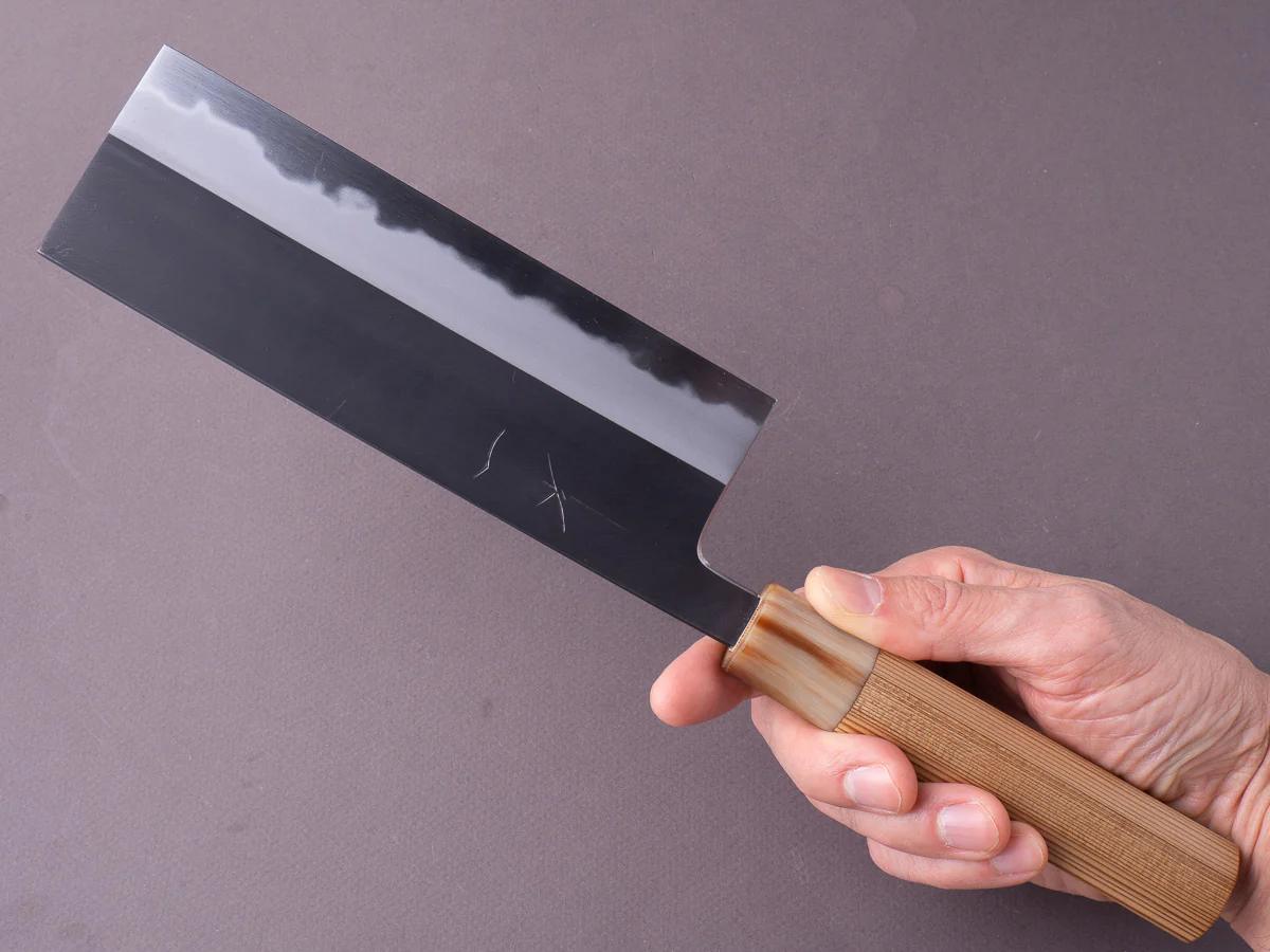 Hitohira - Tanaka x Kyuzo - Blue #1 - Kurouchi - 180mm Nakiri - Yakusugi Cedar Handle - Image 3