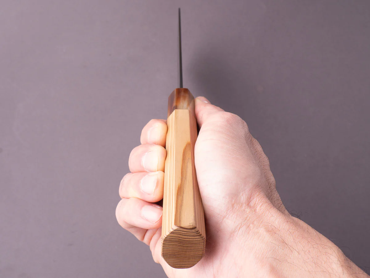 Hitohira - Tanaka x Kyuzo - Blue #1 - Kurouchi - 180mm Nakiri - Yakusugi Cedar Handle - Image 5
