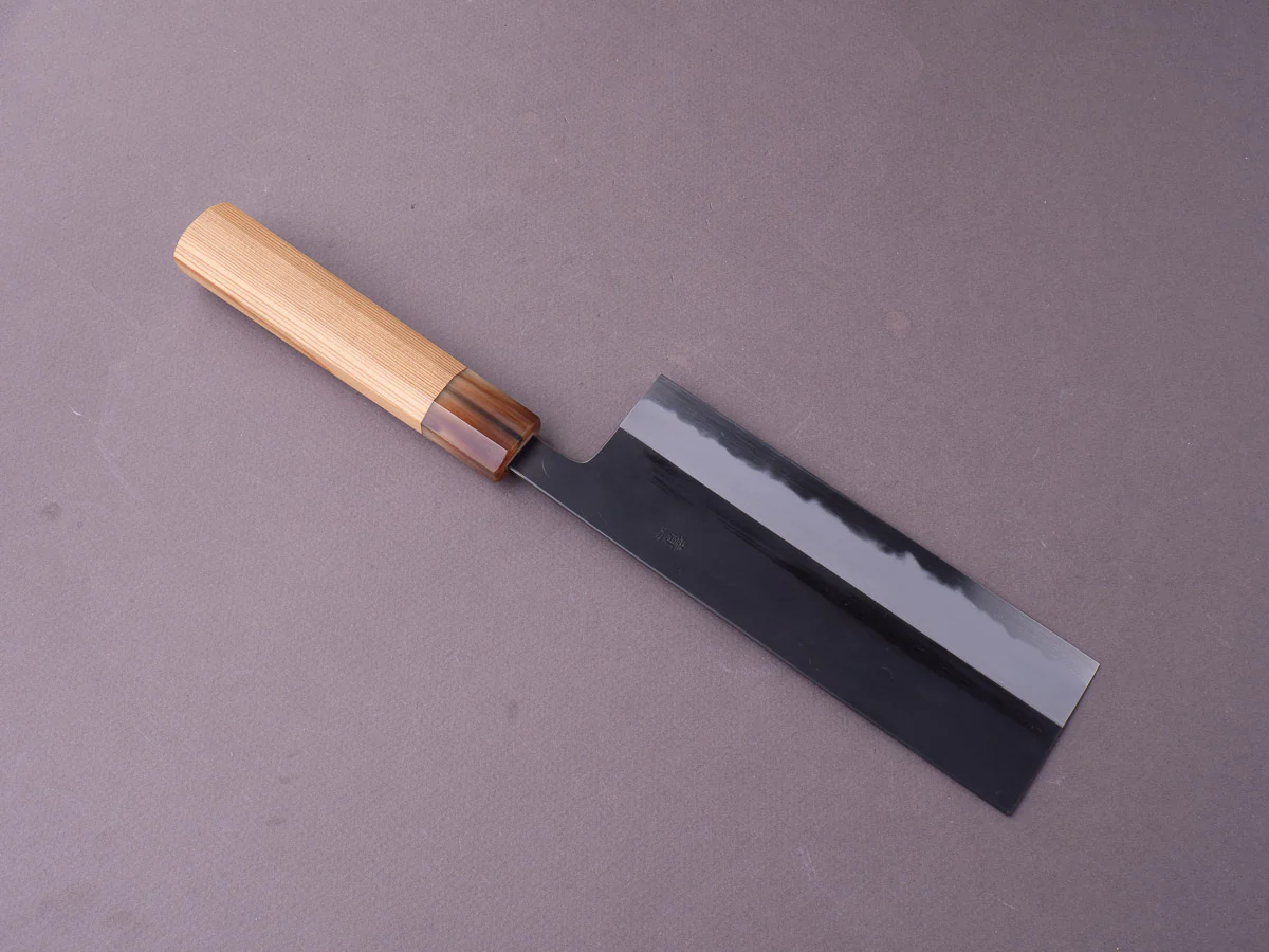 Hitohira - Tanaka x Kyuzo - Blue #1 - Kurouchi - 180mm Nakiri - Yakusugi Cedar Handle - Image 6