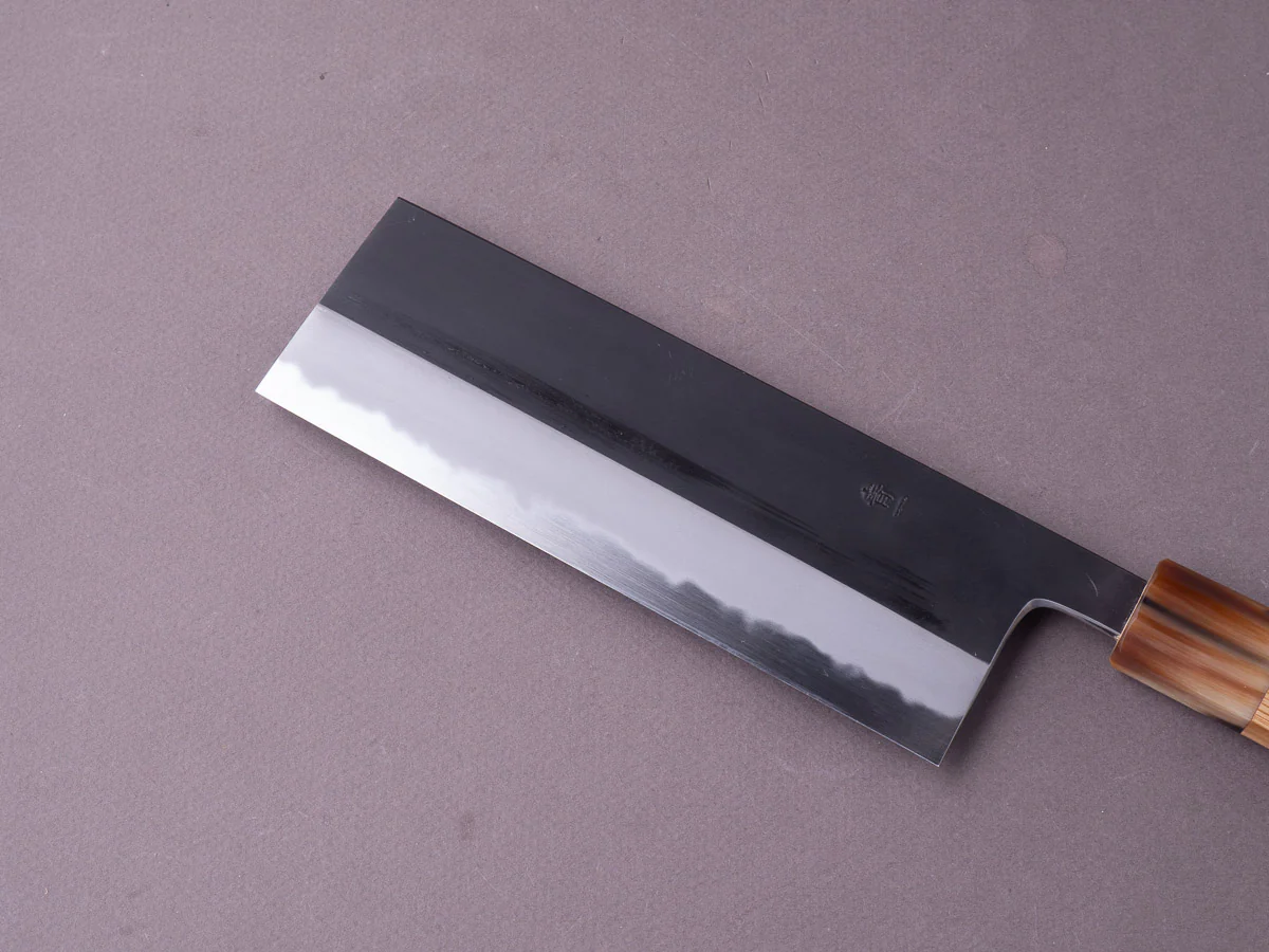 Hitohira - Tanaka x Kyuzo - Blue #1 - Kurouchi - 180mm Nakiri - Yakusugi Cedar Handle - Image 7