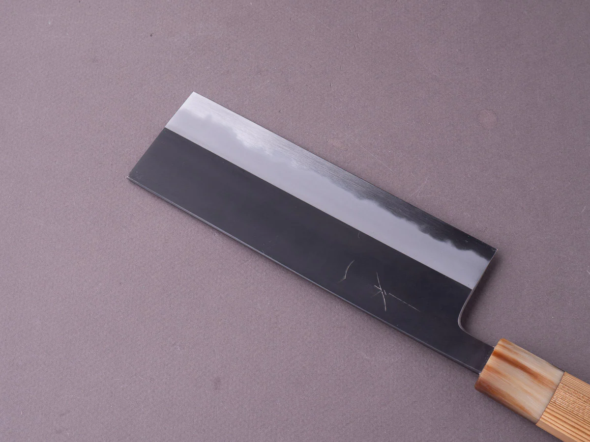 Hitohira - Tanaka x Kyuzo - Blue #1 - Kurouchi - 180mm Nakiri - Yakusugi Cedar Handle - Image 8