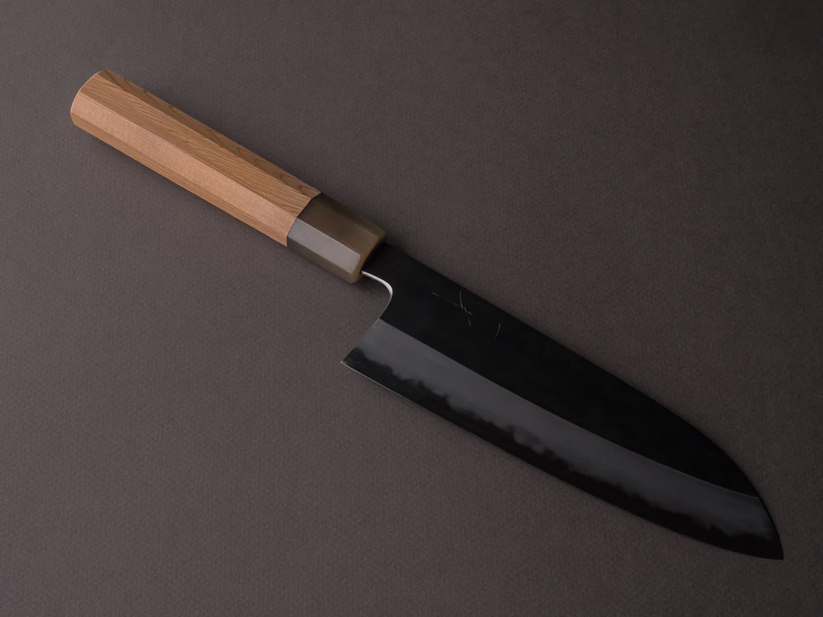Hitohira - Tanaka x Kyuzo - Blue #1 - Kurouchi - 180mm Santoku - Yakusugi Cedar Handle