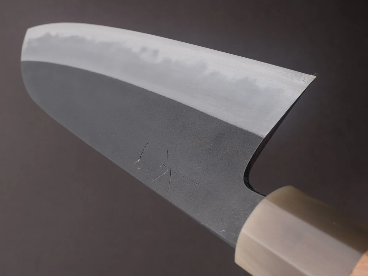 Hitohira - Tanaka x Kyuzo - Blue #1 - Kurouchi - 180mm Santoku - Yakusugi Cedar Handle - Image 10