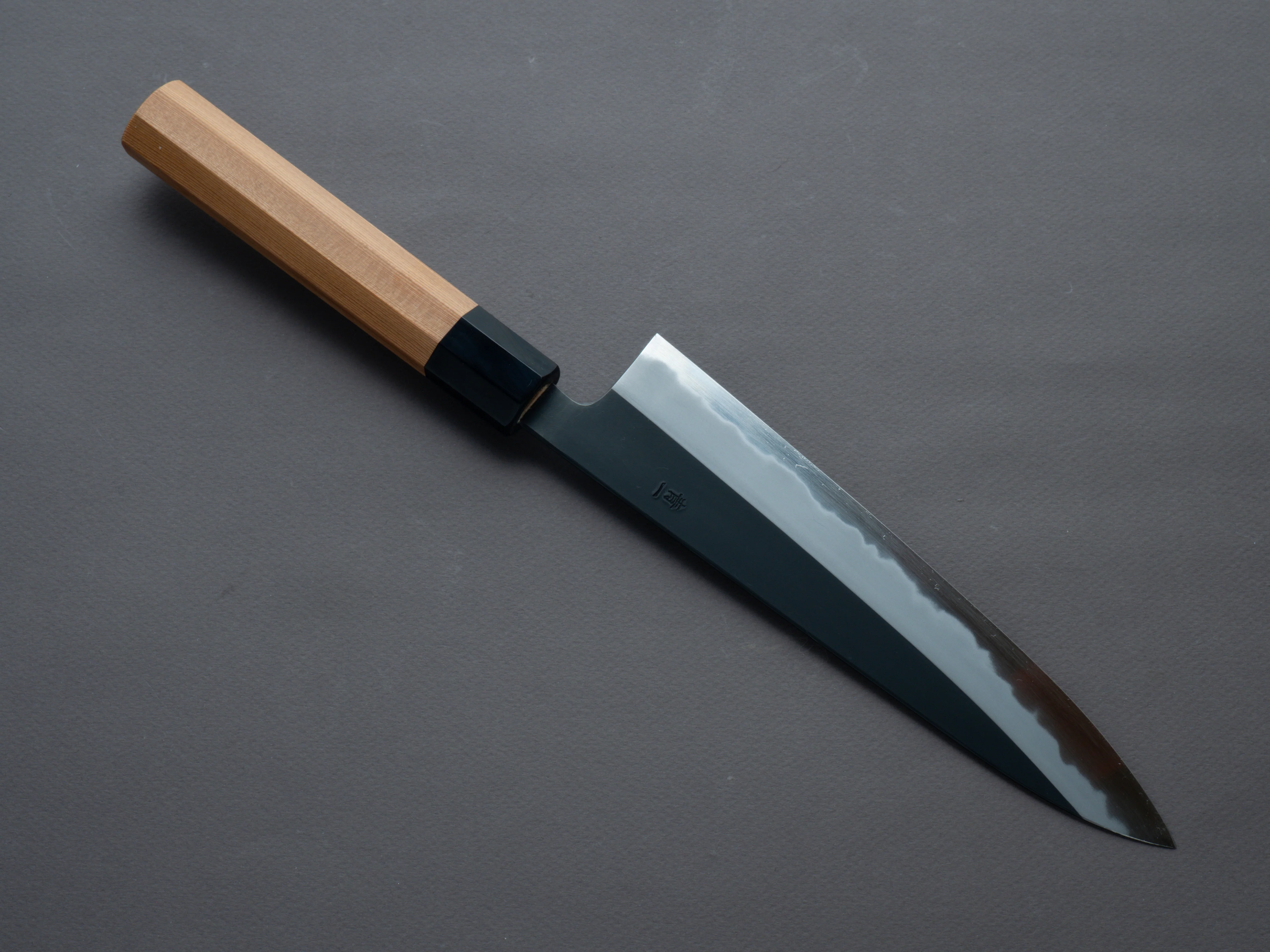 Hitohira - Tanaka x Kyuzo - Blue #1 - Kurouchi - 210mm Gyuto - Yakusugi Cedar Handle - Image 2