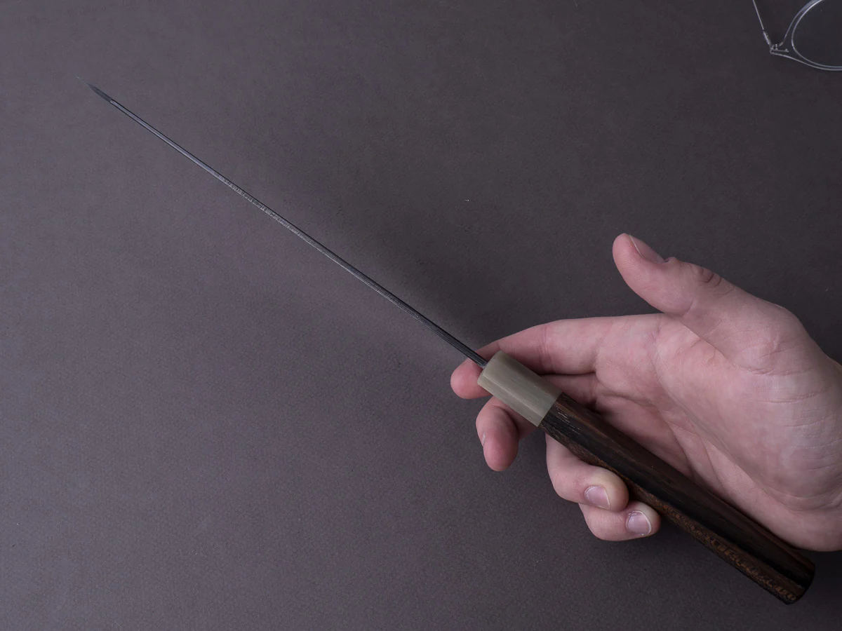 Hitohira - Tanaka x Kyuzo - Blue #1 - Kurouchi - 240mm Kiritsuke Gyuto - Ziricote Handle - Extra Height - Image 8