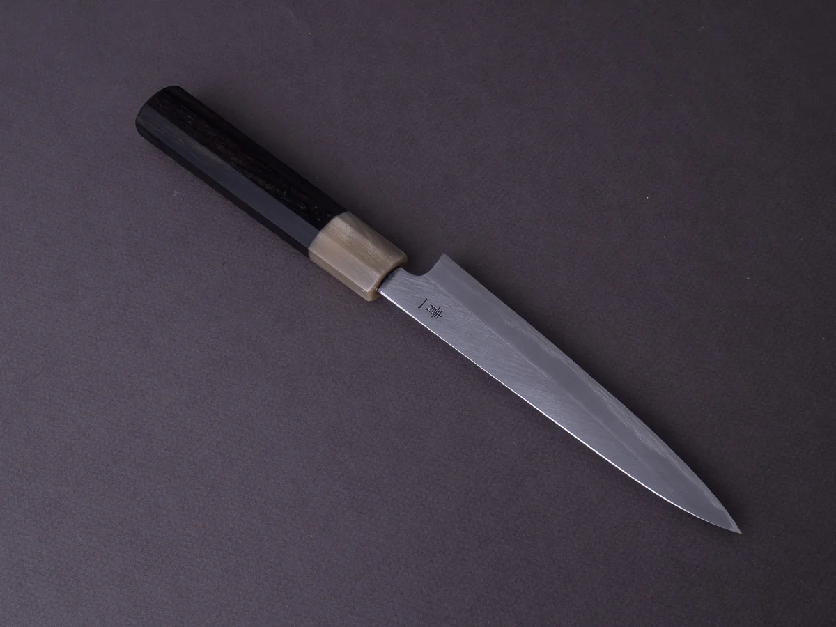 Hitohira - Tanaka x Kyuzo - Blue #1 - Migaki - 150mm Petty - Taihei Ebony Handle - Image 4