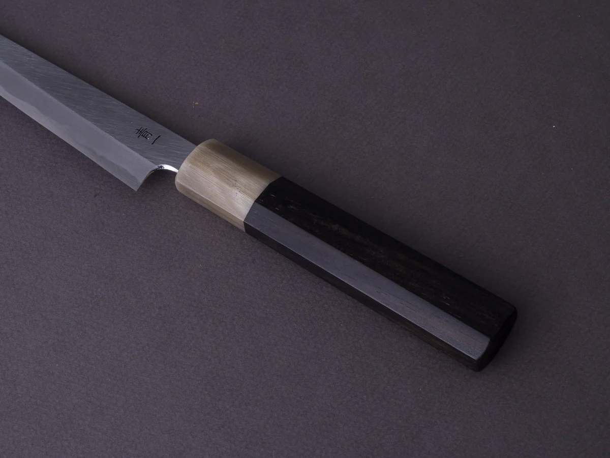Hitohira - Tanaka x Kyuzo - Blue #1 - Migaki - 150mm Petty - Taihei Ebony Handle - Image 7