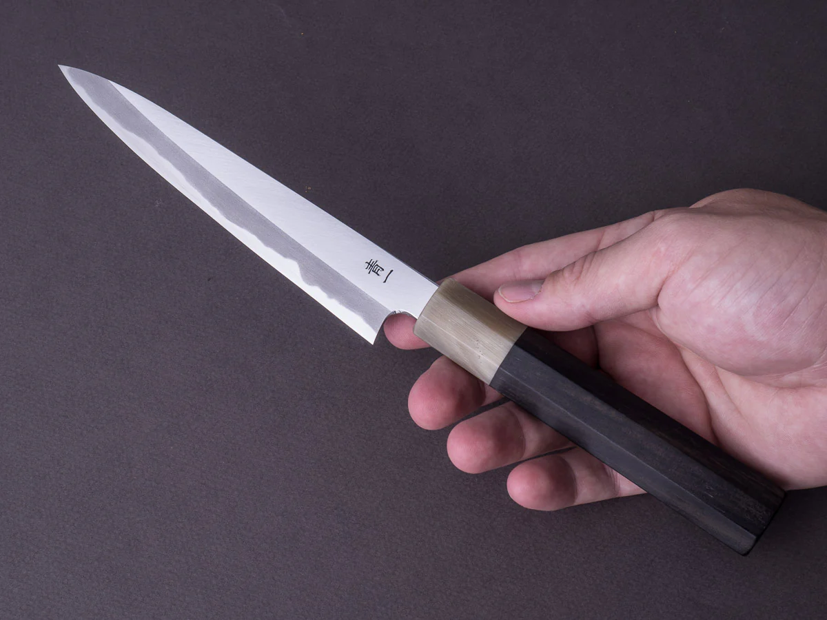 Hitohira - Tanaka x Kyuzo - Blue #1 - Migaki - 150mm Petty - Taihei Ebony Handle - Image 8