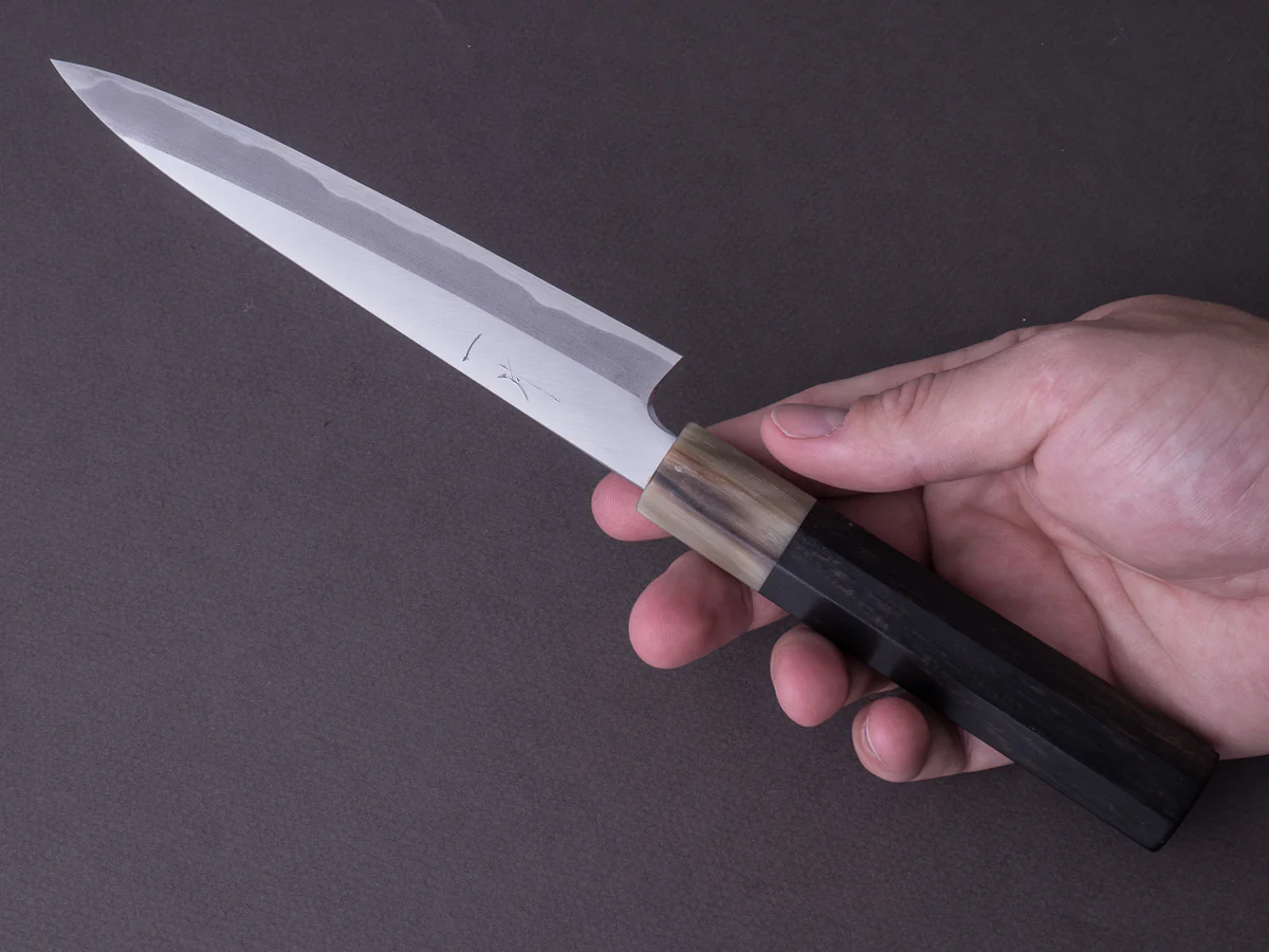 Hitohira - Tanaka x Kyuzo - Blue #1 - Migaki - 150mm Petty - Taihei Ebony Handle - Image 9