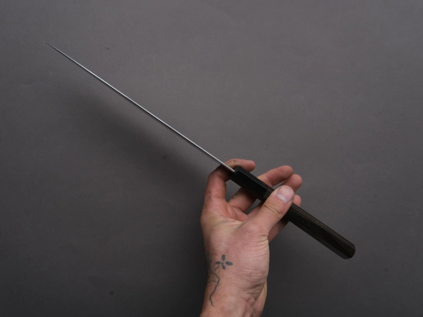 Hitohira - Tanaka x Kyuzo - Blue #1 - Migaki - Gyuto - 240mm - Taihei Ebony Handle (Extra Height) - Image 5