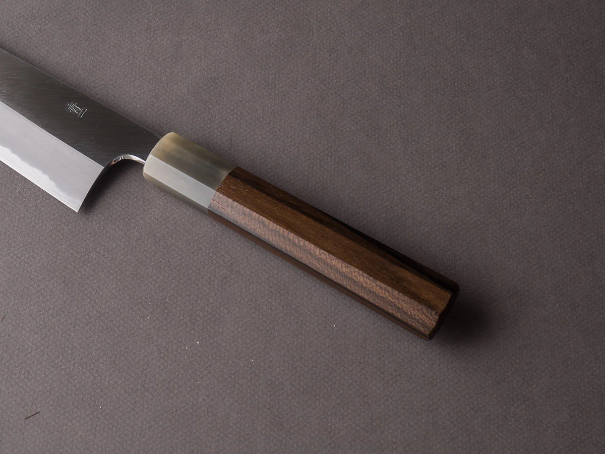 Hitohira - Tanaka x Kyuzo - Blue #1 Migaki - Gyuto 240mm - Ziricote Handle - Image 6
