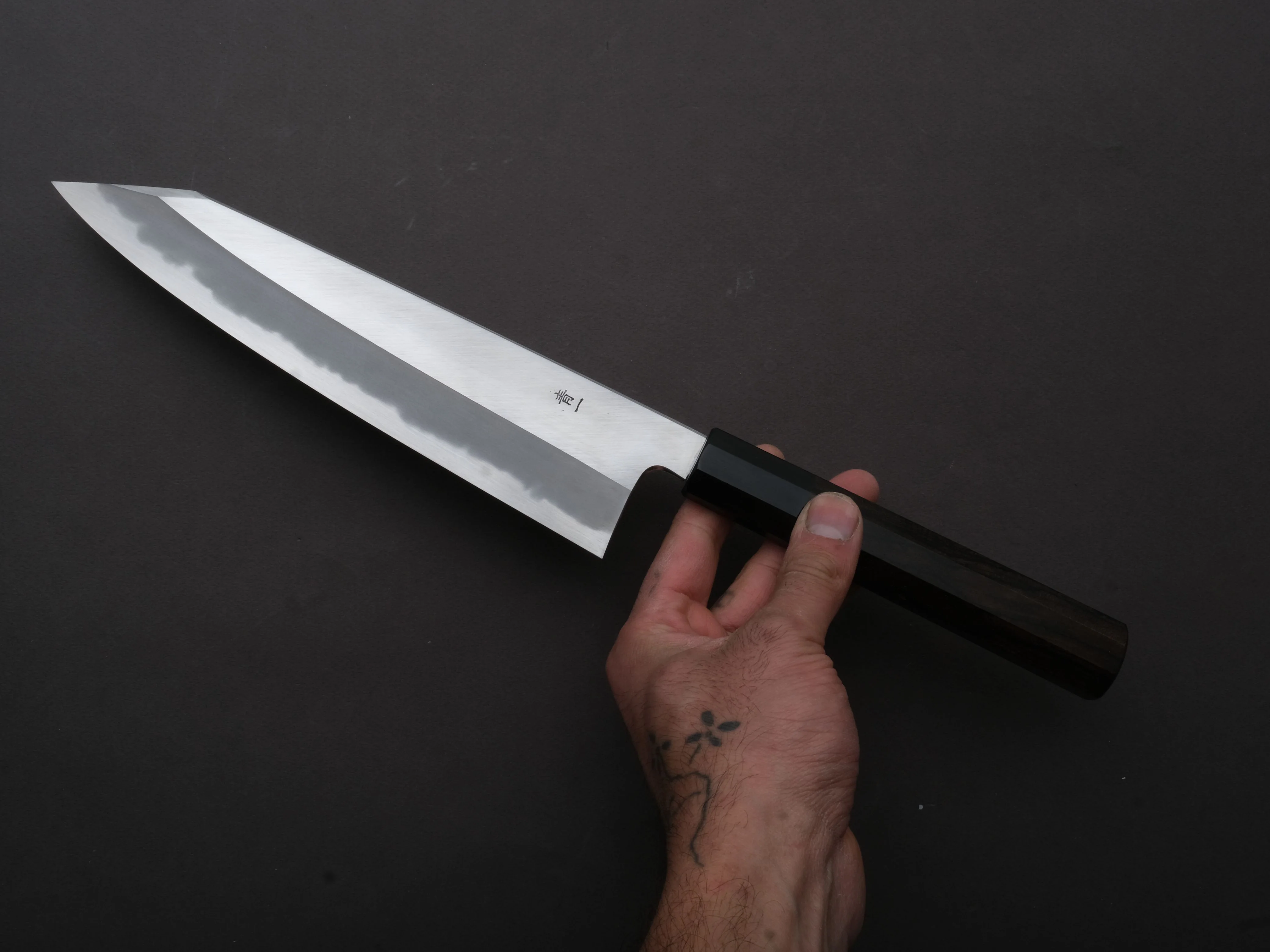 Hitohira - Tanaka x Kyuzo - Blue #1 - Migaki - Kiritsuke Gyuto - 230mm - Ziricote Handle (Extra Height) - Image 3