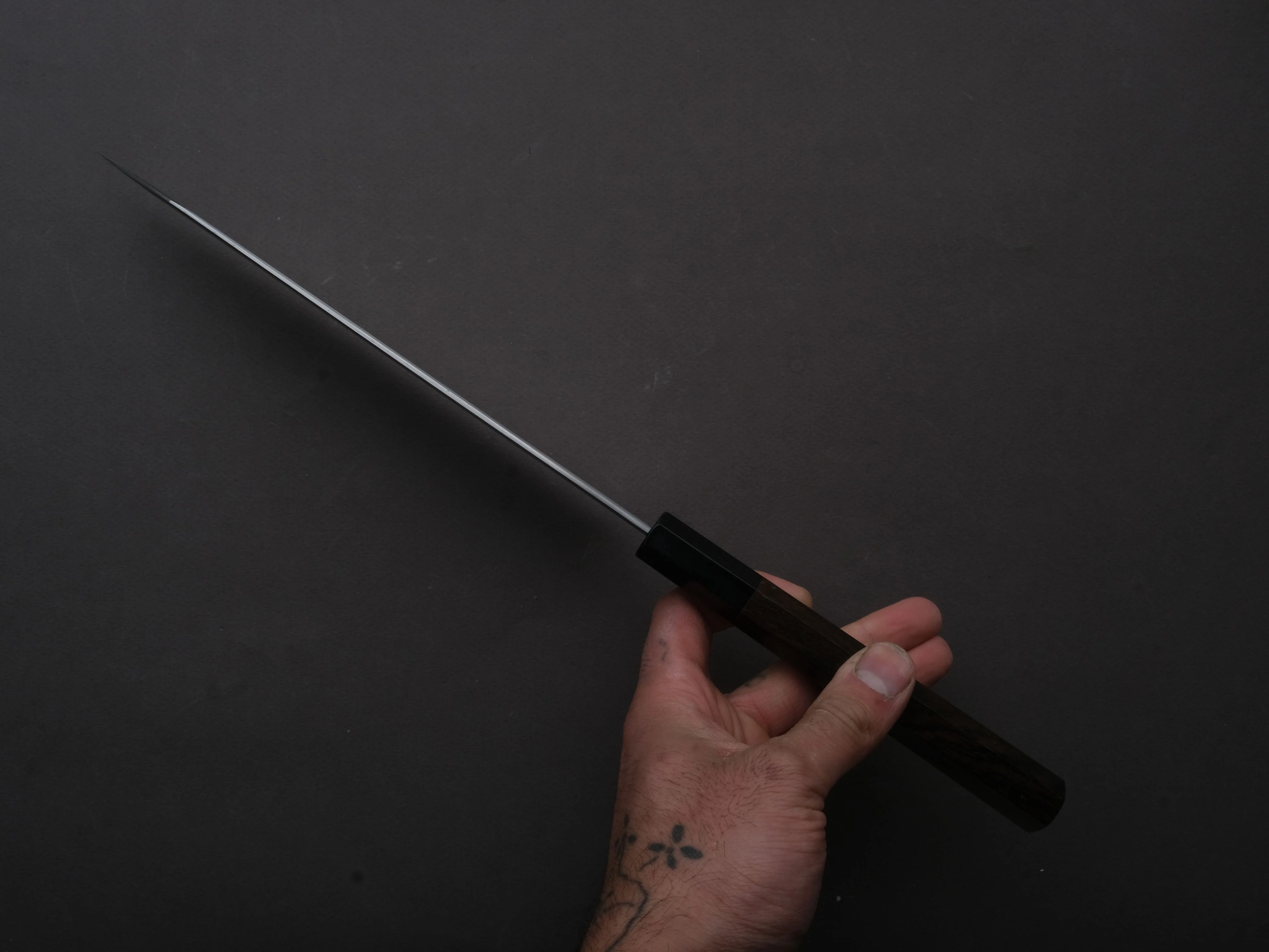 Hitohira - Tanaka x Kyuzo - Blue #1 - Migaki - Kiritsuke Gyuto - 230mm - Ziricote Handle (Extra Height) - Image 5